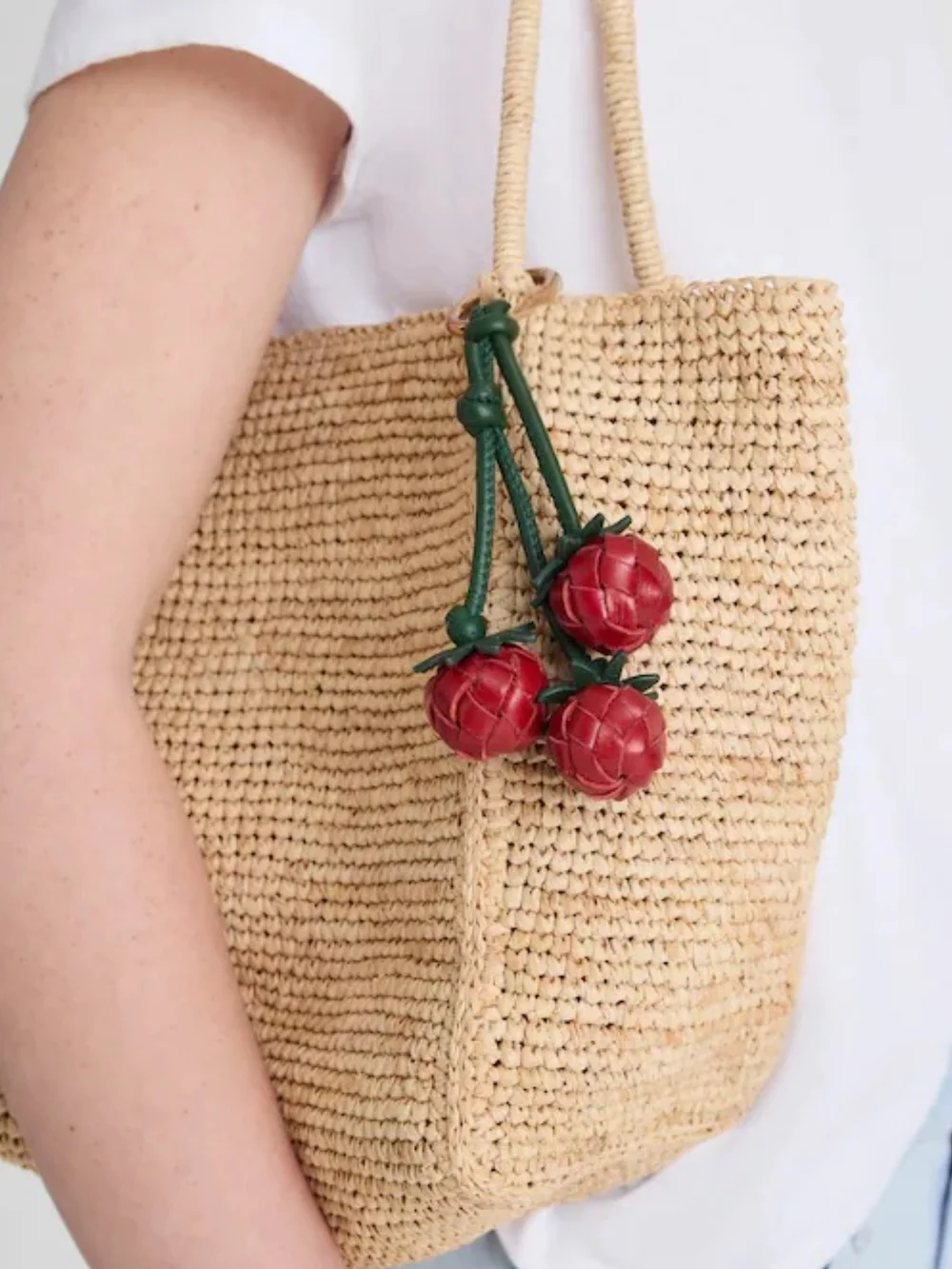 New! Madewell Woven Tomato Bag Charm in Leather Scarlett - Picture 3 of 9